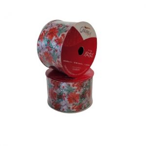 Fita Presente Cetim Cinderela Flores De Natal Vermelha 50mm N°12 Metro