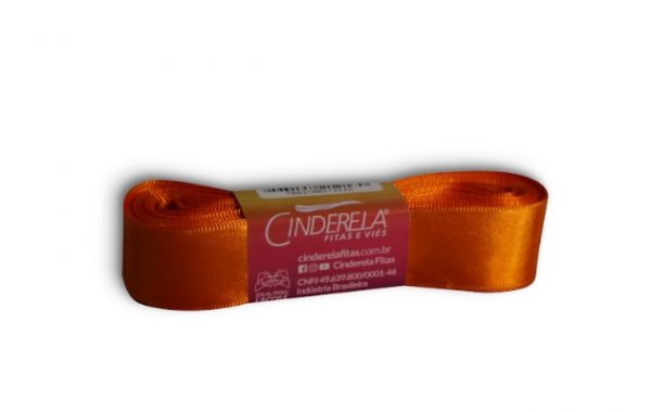 Fita Presente Cetim Cinderela Laranja 037 22mm N°5 Rolo 10 Metros