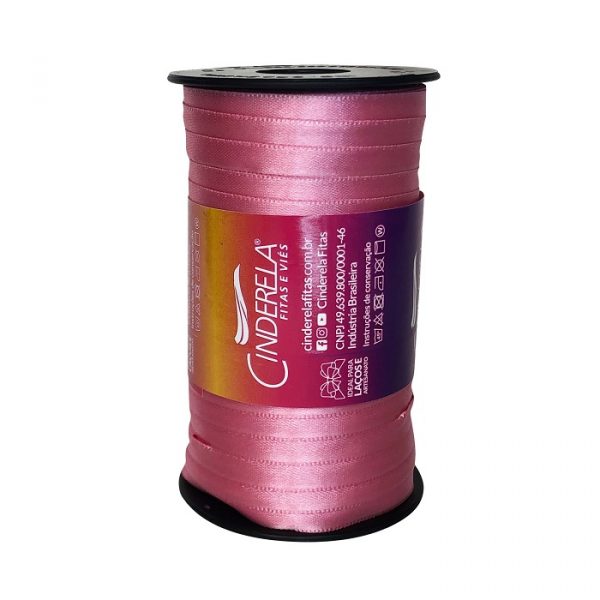 Fita Presente Cetim Cinderela Rosa Hera 097 07mm N°1 Rolo 100 Metros