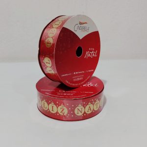 Fita Presente Cetim Cinderela Vermelho Feliz Natal 653 22mm N°05 Metro