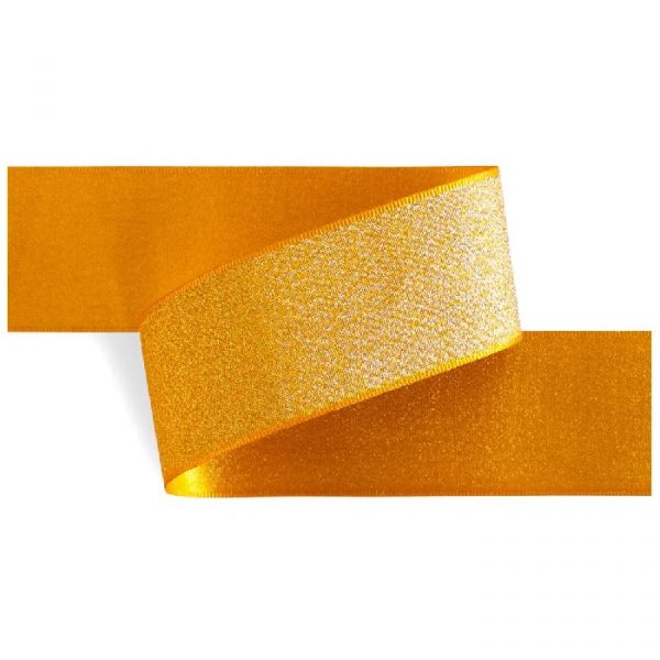 Fita Presente Cetim Lurex Cinderela Amarelo Ouro 005 22mm N°5 Rolo 10 Metros