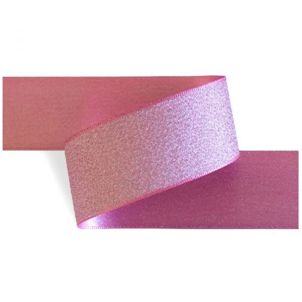 Fita Presente Cetim Lurex Cinderela Rosa Chiclete 053 38mm N°9 Metro