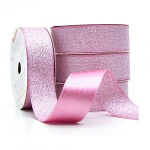 Fita Presente Cetim Lurex Cinderela Rosa Hera 097 22mm N°5 Rolo 10 Metros