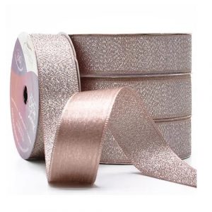 Fita Presente Cetim Lurex Cinderela Rose Gold 151 22mm N°5 Rolo 10 Metros