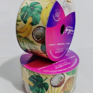 Fita Presente Gorgurão Cinderela Frutas 02 461 38mm N°9 Rolo 10 Metros