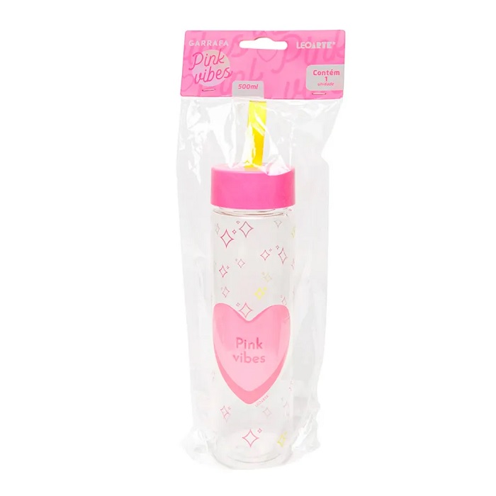 Garrafa Squeeze Plástica 500ml Pink Vibes Leo Leo 978085 Papelaria Criativa