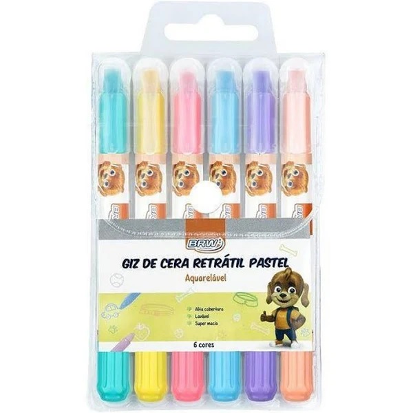 Giz De Cera Brw Retrátil Aquarelável Pastel C/6 Cores GZ0006