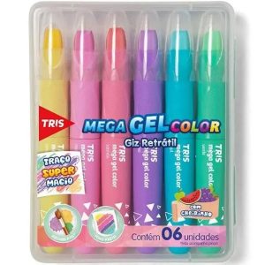 Giz De Cera Retratil Tris Mega Gel Color Pastel C/06 Cores 607535