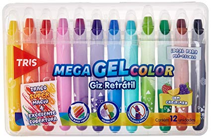 Giz de Cera Retrátil 6 cores Tons Pastel Mega Gel Color Tris 607535 na  Papelaria Art Nova