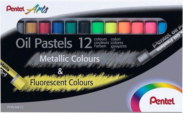 Giz Pastel Oleoso Pentel Arts Metalica Fluorescente 12 Cores PHNMF12