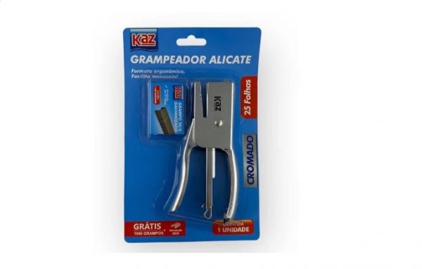 Grampeador De Mão Alicate Cromado 26/6 25 Folhas - Kaz