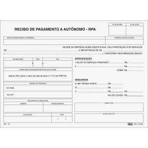IMPRESSO RECIBO PAGAMENTO AUTONOMO RPA 25X3 15.236-6 PCT10