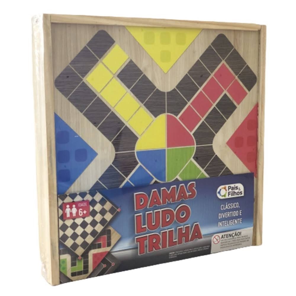 Tabuleiro de Jogos 3 em 1 Ludo Dama Trilha Pais e Filhos - Super