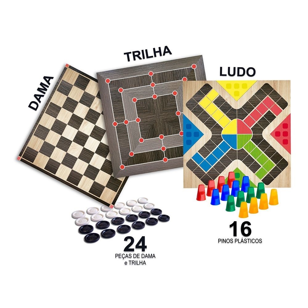 Jogo de Tabuleiro - Coleção de Jogos - Damas Ludo Trilha Sobe e