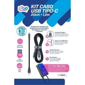 Kit Cabo USB-C I2GO 1,2mts 2,4A + Cabo USB-C 20cm 2,4A - I2GO Plus