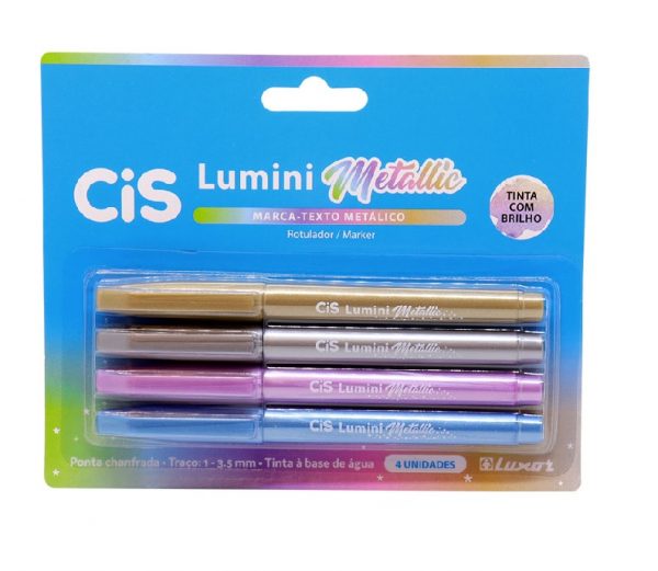 Kit Caneta Marca Texto Cis Lumini Metallic Com 04 Cores 48711