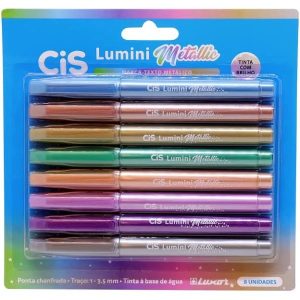 Kit Caneta Marca Texto Cis Lumini Metallic Com 08 Cores 48707