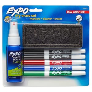 Kit Expo 5 Marcadores Quadro Branco 1 Apagador + 1 Limpador Spray 80675