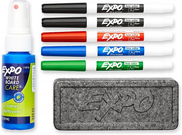 Kit Expo 5 Marcadores Quadro Branco 1 Apagador + 1 Limpador Spray 80675