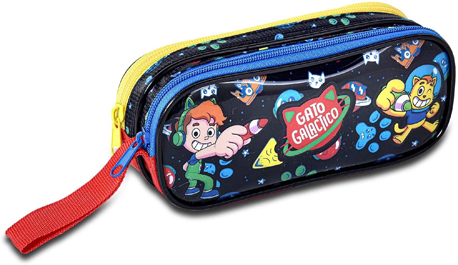 Mochila de Rodinhas Escolar Infantil Gato Galáctico Desenhos Colorir - Azul