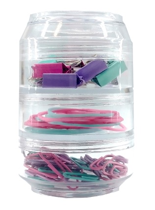 Kit Office Lata Acrílico Brw Clips Binders E Elásticos CL0020