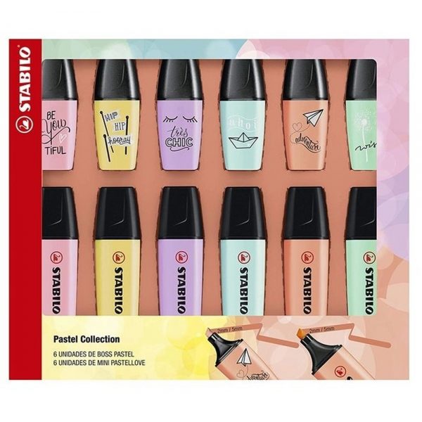 Kit Stabilo Boss Pastel e Mini Pastel Love Com 12 Marcadores