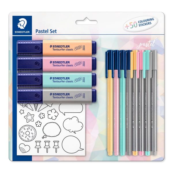 Kit Staedtler Pastel Com Marca Texto Triplus Color E Fineliner 13 Peças 61SBK1PA