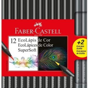 Lapis De Cor Faber Castell 12 Cores Super Soft + 2 Ecolapis Preto 120712SOFT+2 C/12 Caixas