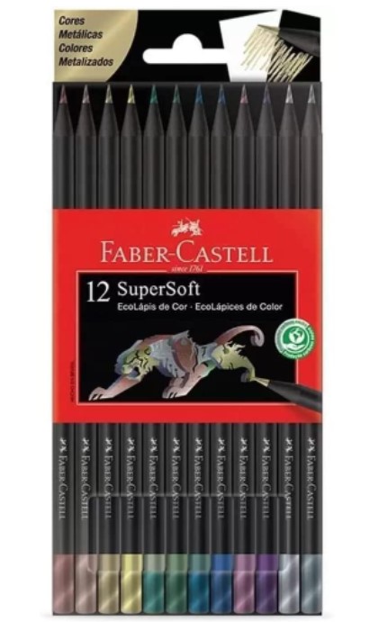 Lápis De Cor Faber Castell Super Soft 12 Cores Metalizadas 120712SOFTMET -  Papelaria Criativa