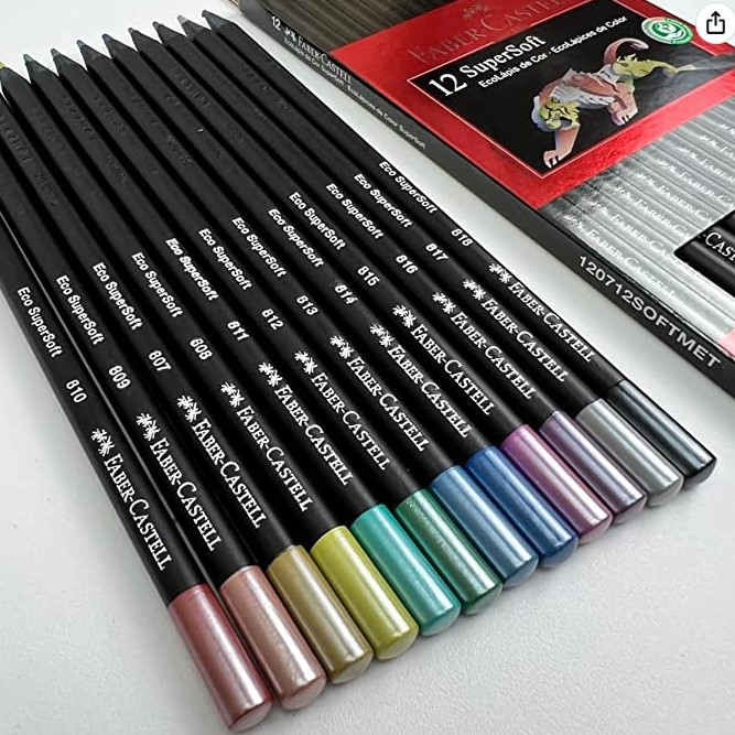 Lápis De Cor Faber Castell Super Soft 12 Cores Metalizadas 120712SOFTMET -  Papelaria Criativa