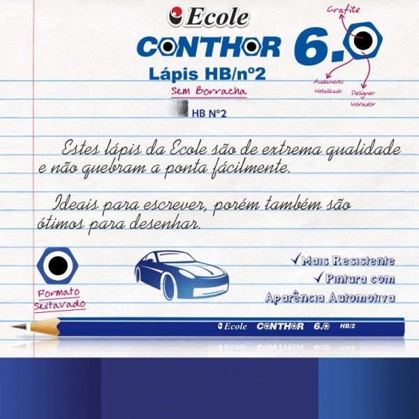 Lapis Preto Grafite Conthor HB Nº2 6.0mm Azul Metalizado Avulso - Ecole 2200039