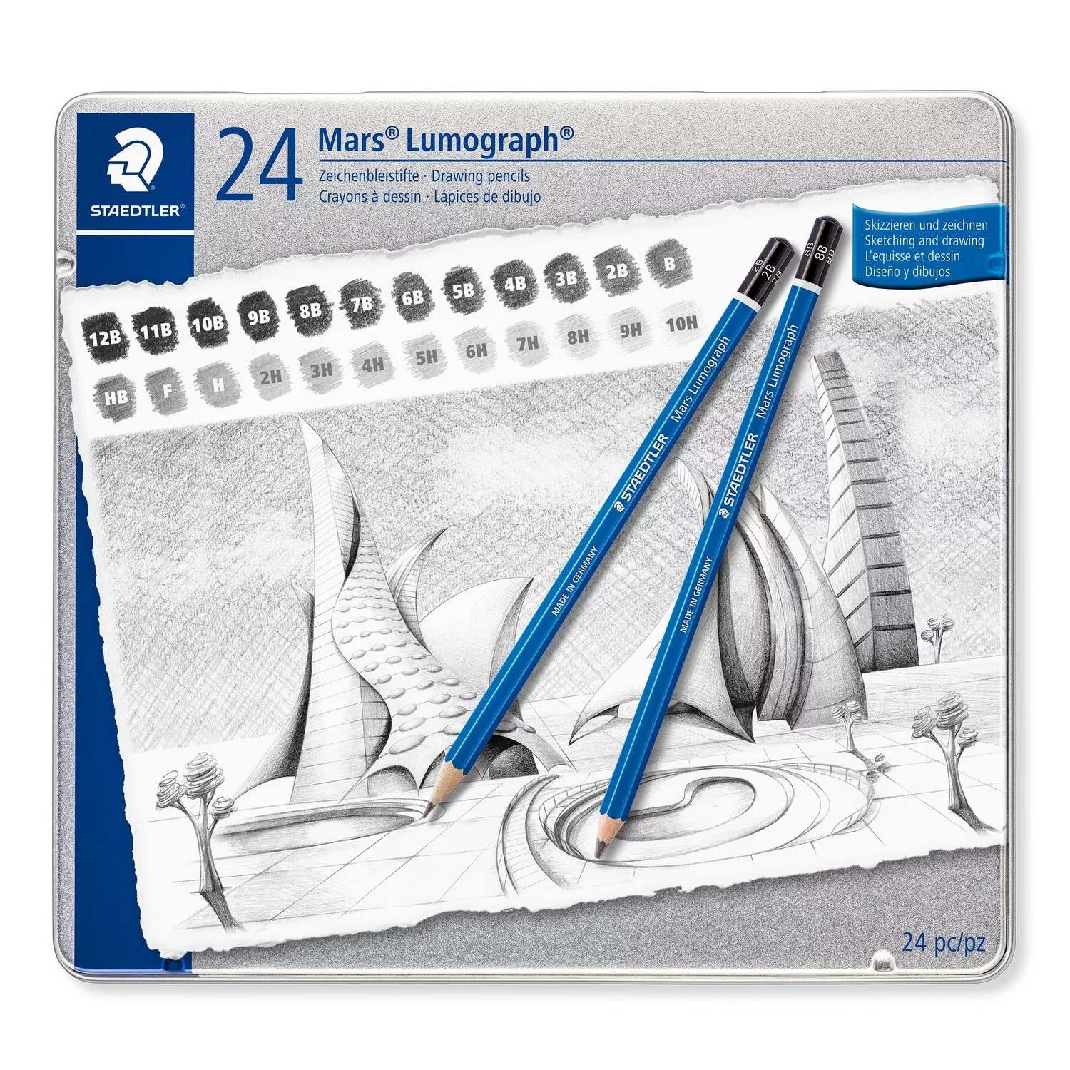 Lápis Lumograph Staedtler 24 Graduações Preto Estojo Metal 100G24