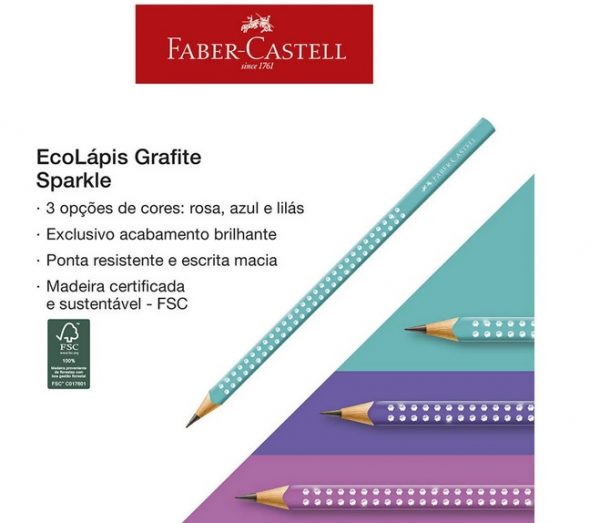 Lápis Preto Eco Lápis Faber Castell Sparkle Lilás N2 SPKLI Com 12 Unidades