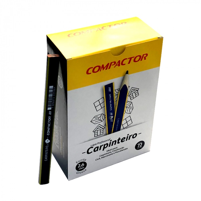 Lápis Profissional Carpinteiro Preto Compactor C/72 Unidades