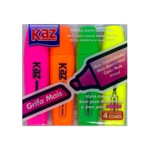 Marca Texto Kaz Grifa Mais 04 Cores Neon KZ723N