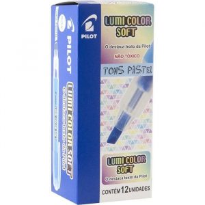 Marca Texto Pilot Lumi Color Soft Azul Tons Pastel C/12 Unidades