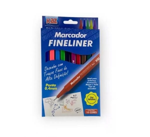 Marcador Fineliner 0.4mm 10 Cores Kaz KZ732