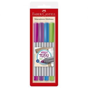 MARCADOR MULTIUSO PERMANENTE FABER CASTELL 1.0MM 04 CORES RO AZCL RX VD MULTIES3ZF