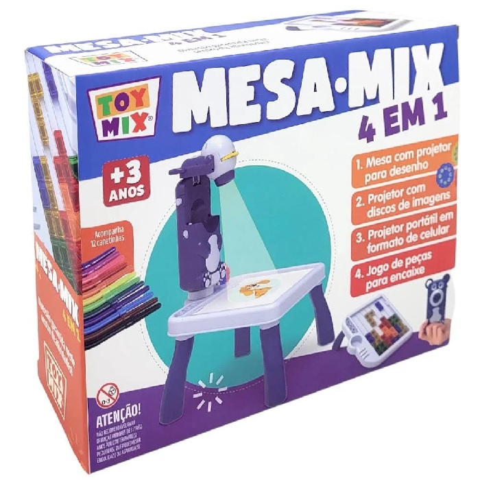 Mesa Mix 4 Em 1 Para Desenhar Projetor Infantil Jogo De Pçs