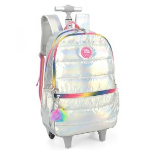 Mochila Com Rodinhas Luxcel UP4YOU Holográfico Prata MC51619UPPR