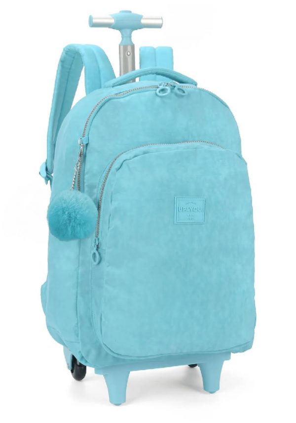 Mochila Com Rodinhas Luxcel UP4YOU Pompom Turquesa MC51610UPTQ