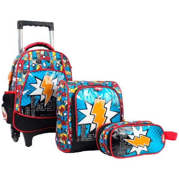 Mochila Com Rodinhas Yins Kids Pop Art Vermelho Mini YS42119MC