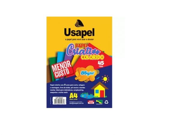 Papel Criativo A4 8 Cores 85g Com 45 Folhas Usapel 25061