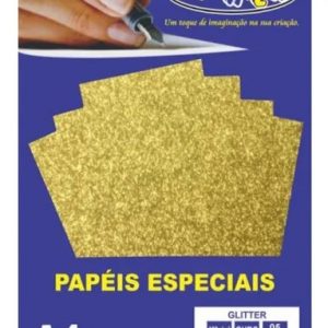 Papel Gliter Ouro Off Paper A4 180GRS 210x297mm C/5 Unidades