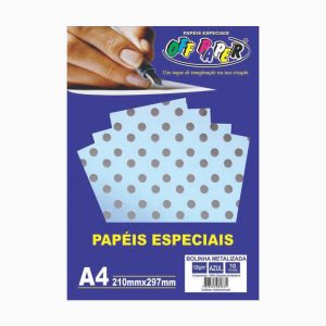 Papel Off Paper Estampado Azul Bolinha Metalizada 120grs A4 10fls 10491