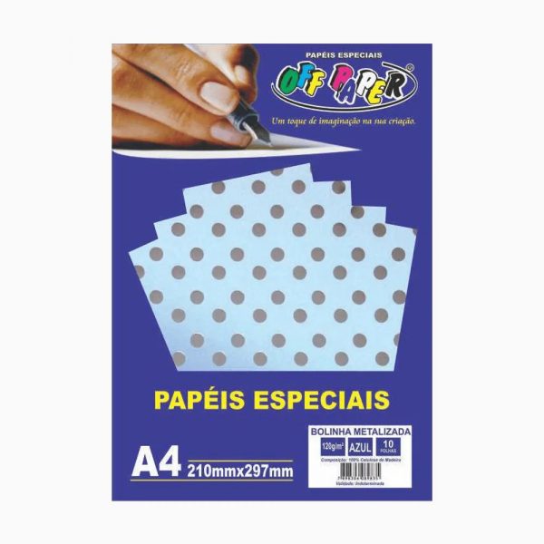 Papel Off Paper Estampado Azul Bolinha Metalizada 120grs A4 10fls 10491