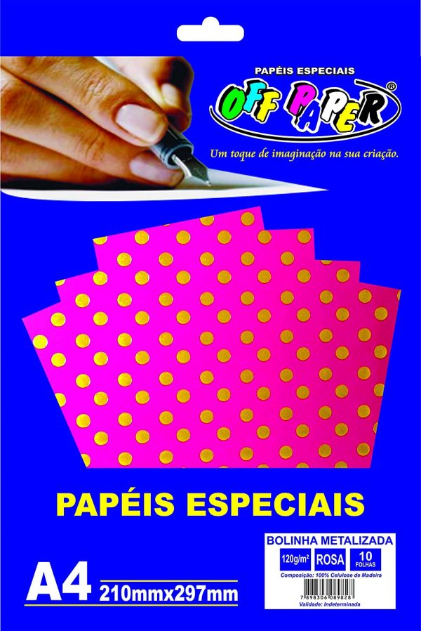 Papel Off Paper Estampado Rosa Bolinha Metalizada 120grs A4 10fls 10489
