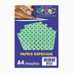 Papel Off Paper Estampado Verde Bolinha Metalizada 120grs A4 10fls 10490
