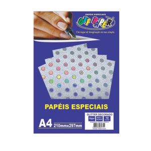 Papel Off Paper Glitter Decorado Prata Com Bolinhas 150grs A4 10fls 10494