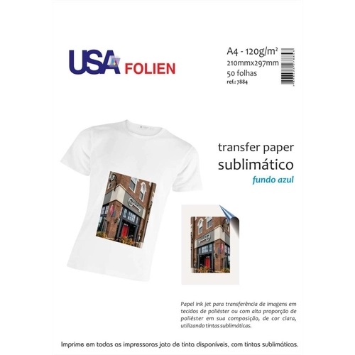 PAPEL SUBLIMATICO A4 TRANSFER FUNDO AZUL USA FOLIEN 120GRS PCT50